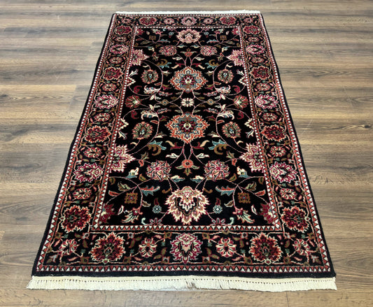 Indo Persian Sarouk Rug 3x5, Black Traditional Oriental Carpet - Nuvé