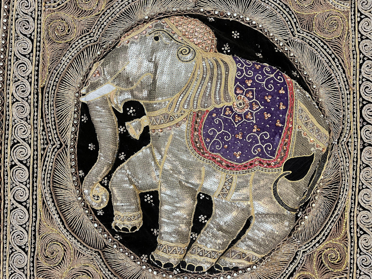 Indian Embroidery 3x3, Elephant Design, Detailed Needlepoint, Beadwork - Nuvé