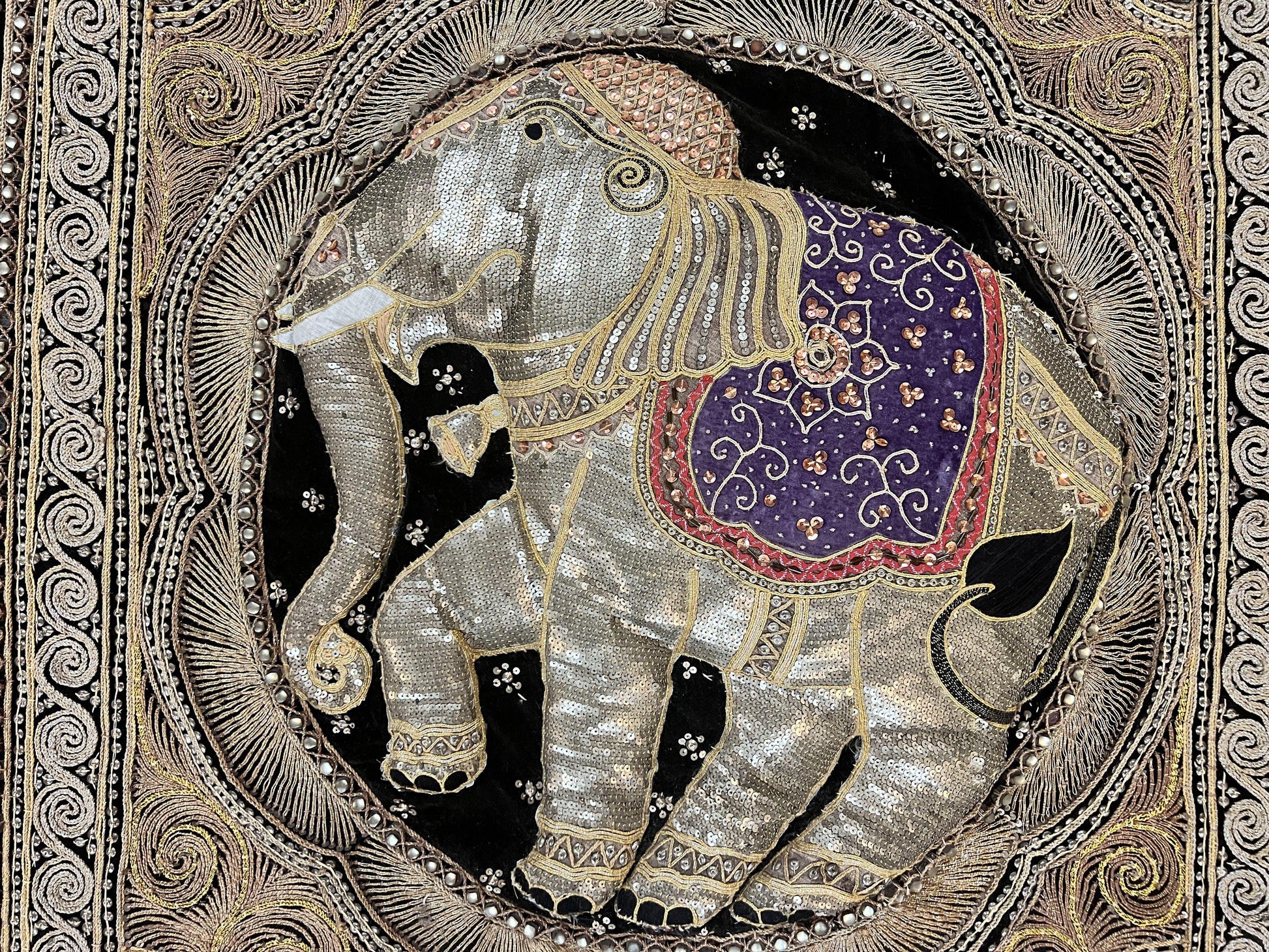 Indian Embroidery 3x3, Elephant Design, Detailed Needlepoint, Beadwork - Nuvé