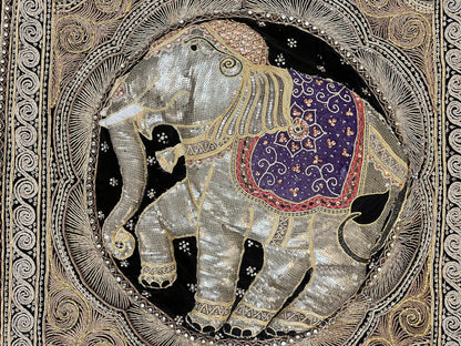 Indian Embroidery 3x3, Elephant Design, Detailed Needlepoint, Beadwork - Nuvé