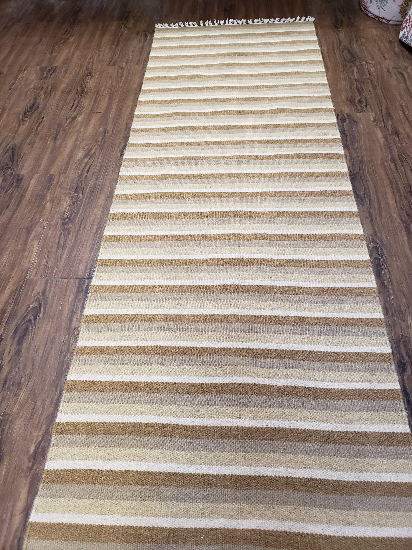Striped Runner Rug, Flatweave Runner Rug, Hallway Runner, 15 ft Carpet Runner for Hall, Earth Tone Colors, Handmade Hand Woven Farmhouse Rug - Nuvé