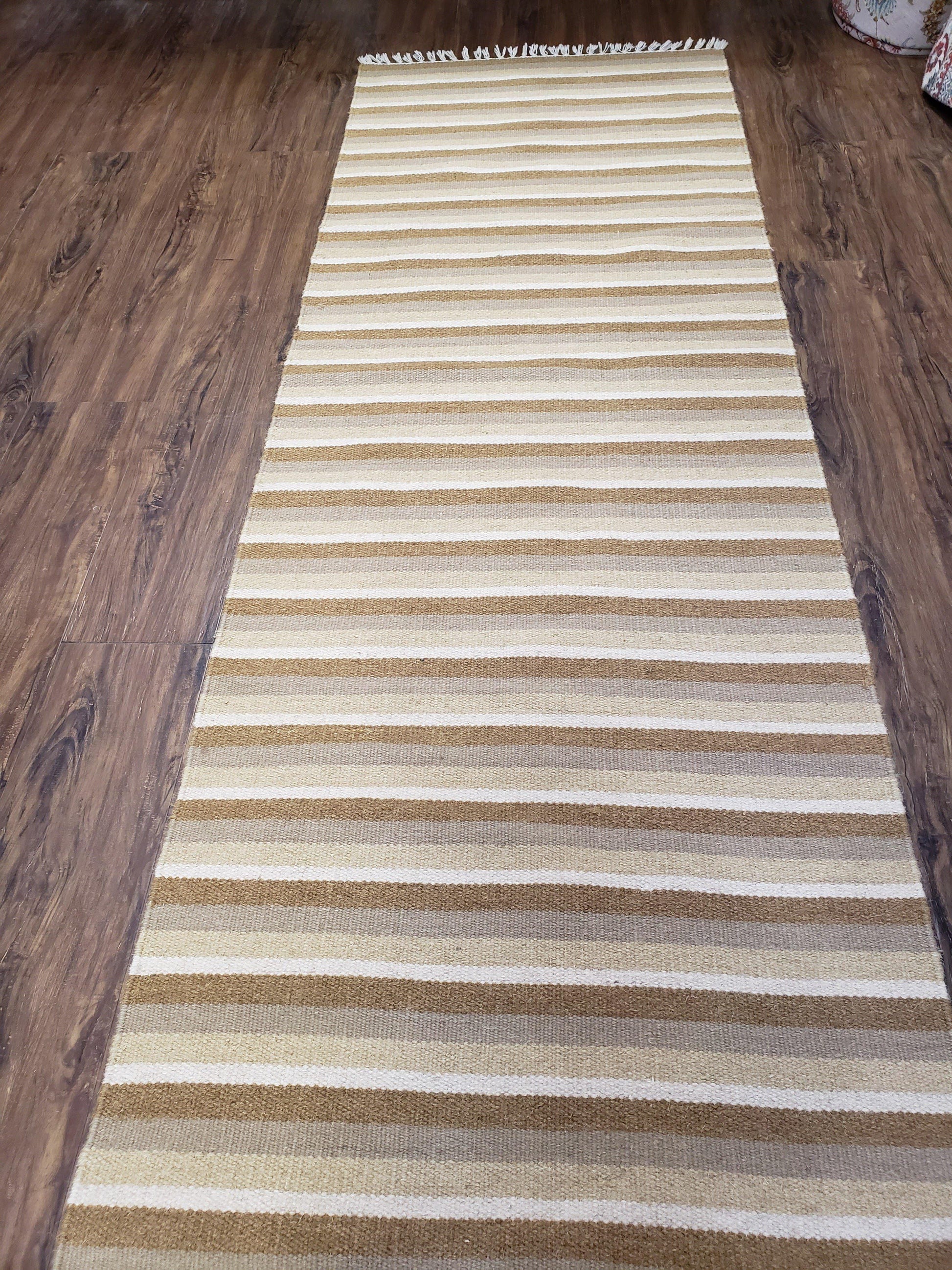 Striped Runner Rug, Flatweave Runner Rug, Hallway Runner, 15 ft Carpet Runner for Hall, Earth Tone Colors, Handmade Hand Woven Farmhouse Rug - Nuvé