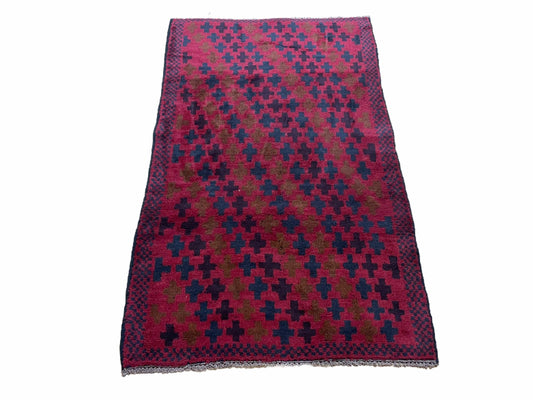 2' 10" X 4'8" Vintage Handmade Tribal Wool Rug Balouchi Rug Afghan Rug Red Beige - Nuvé