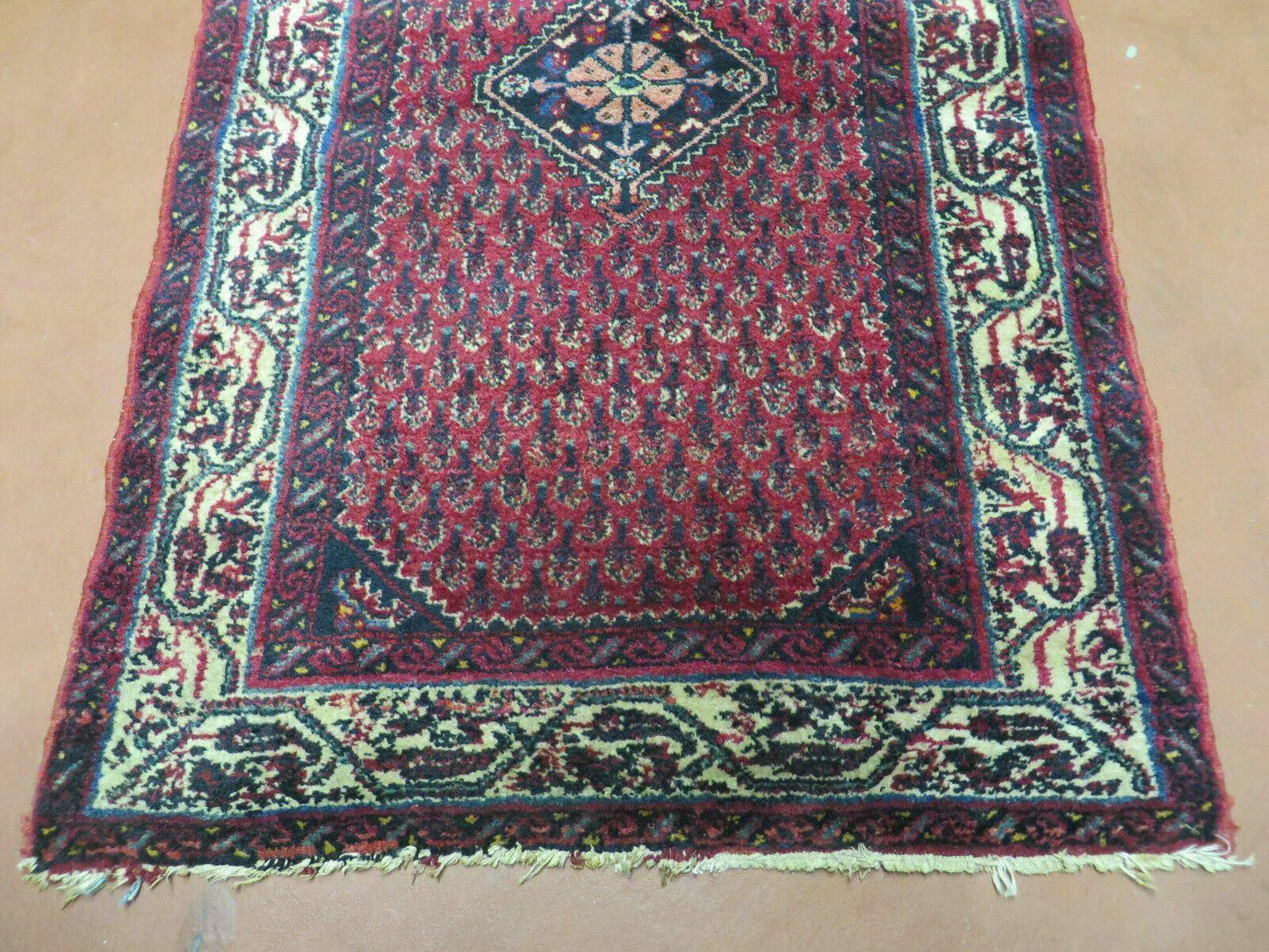2.5' X 4' Vintage Handmade Indian Amritsar Wool Rug Paisley Design Red - Nuvé