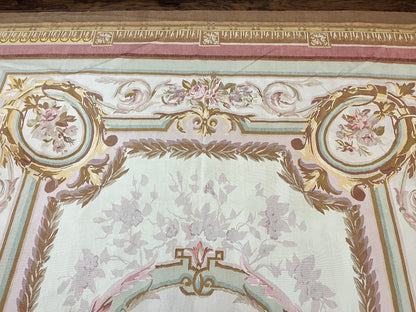 Large Aubusson Rug 11x15, Oversized Gallery Palace Size Flatweave Savonnerie Carpet 11 x 15 ft, Wool Handmade Vintage Elegant European - Nuvé