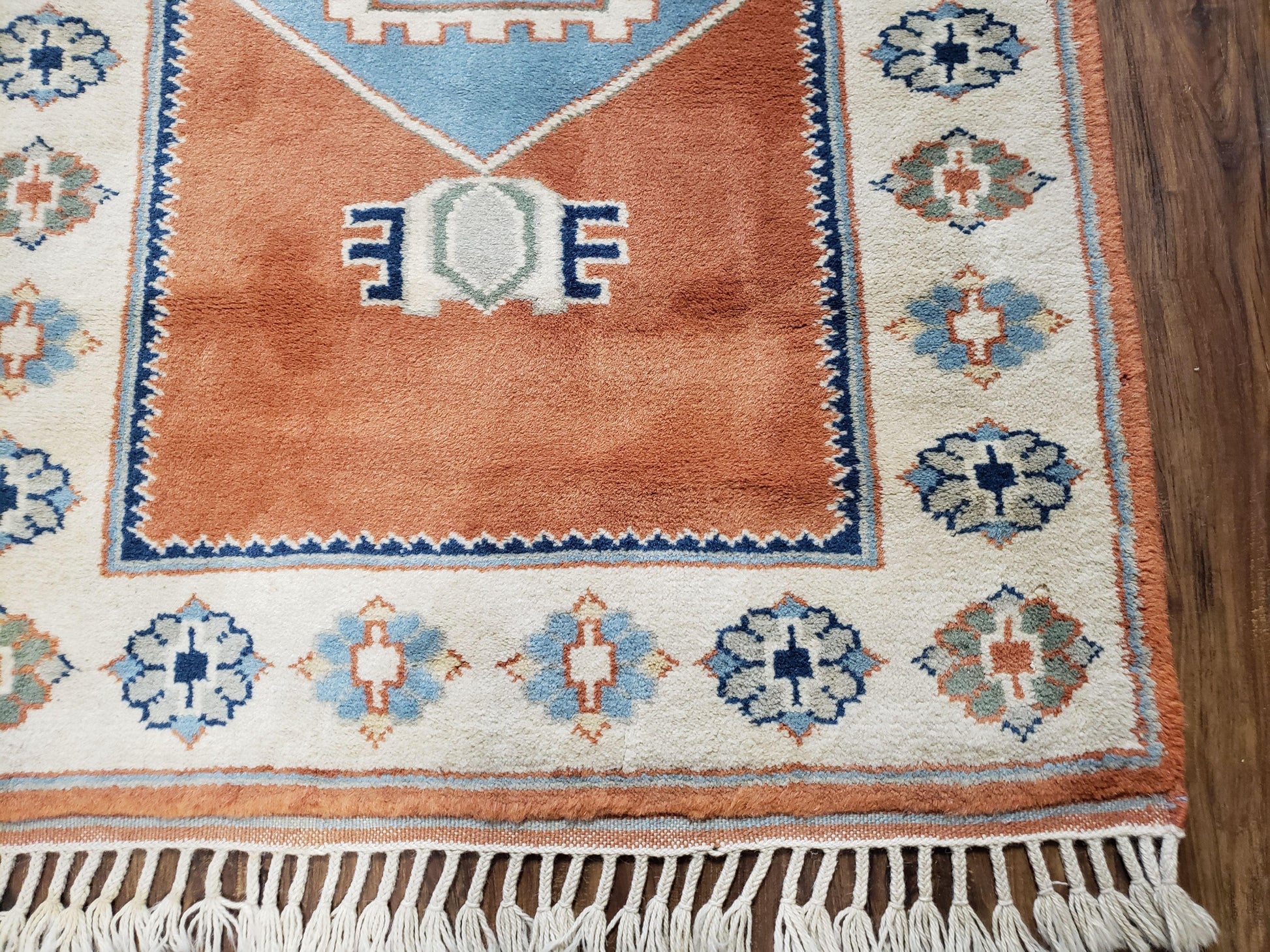 3x5 Handmade Vintage Turkish Area Rug Wool Kazak Carpet 3'1"x4'5" Red Beige - Nuvé
