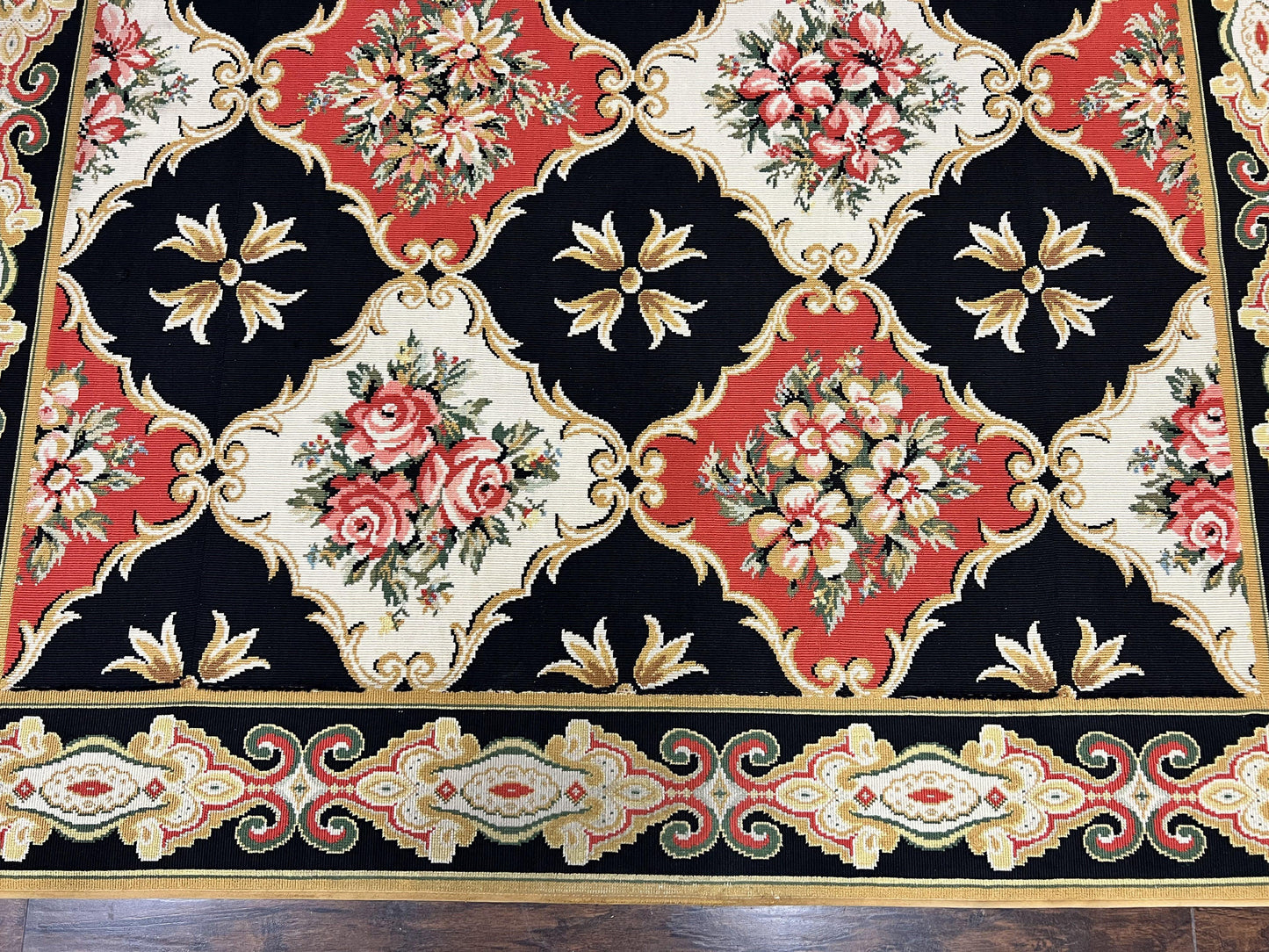 Wide Runner Rug 6x17 ft, Custom Made Vintage Stark Carpet 6 x 17 ft, Red Black Ivory, Corridor Hallway Rug, European Panel Design, Floral - Nuvé