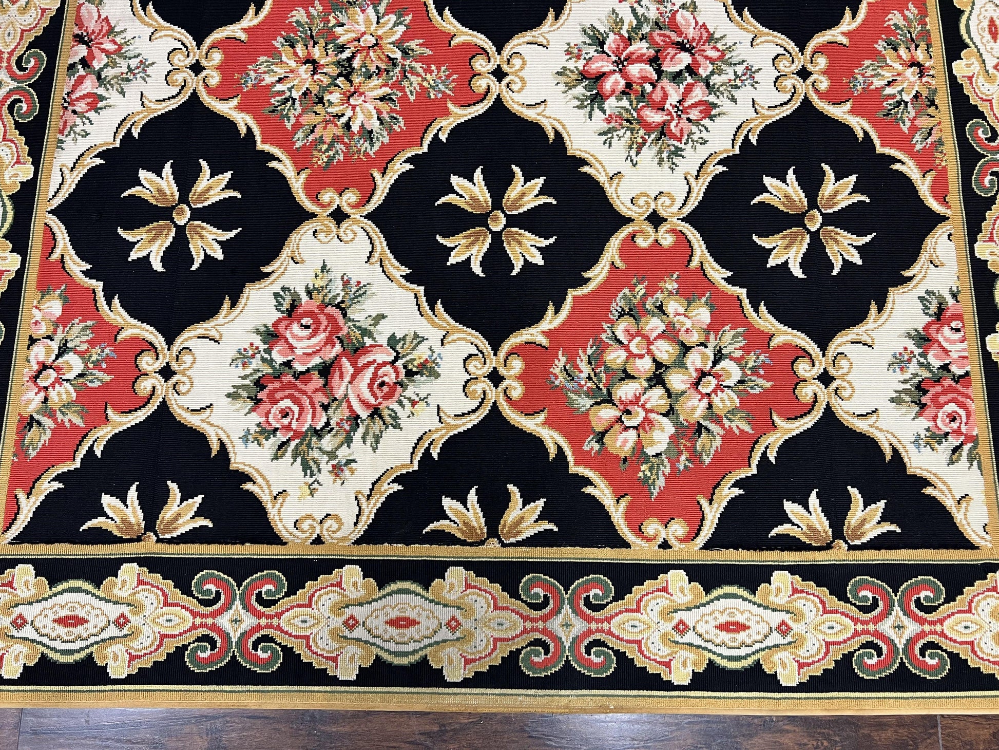 Wide Runner Rug 6x17 ft, Custom Made Vintage Stark Carpet 6 x 17 ft, Red Black Ivory, Corridor Hallway Rug, European Panel Design, Floral - Nuvé
