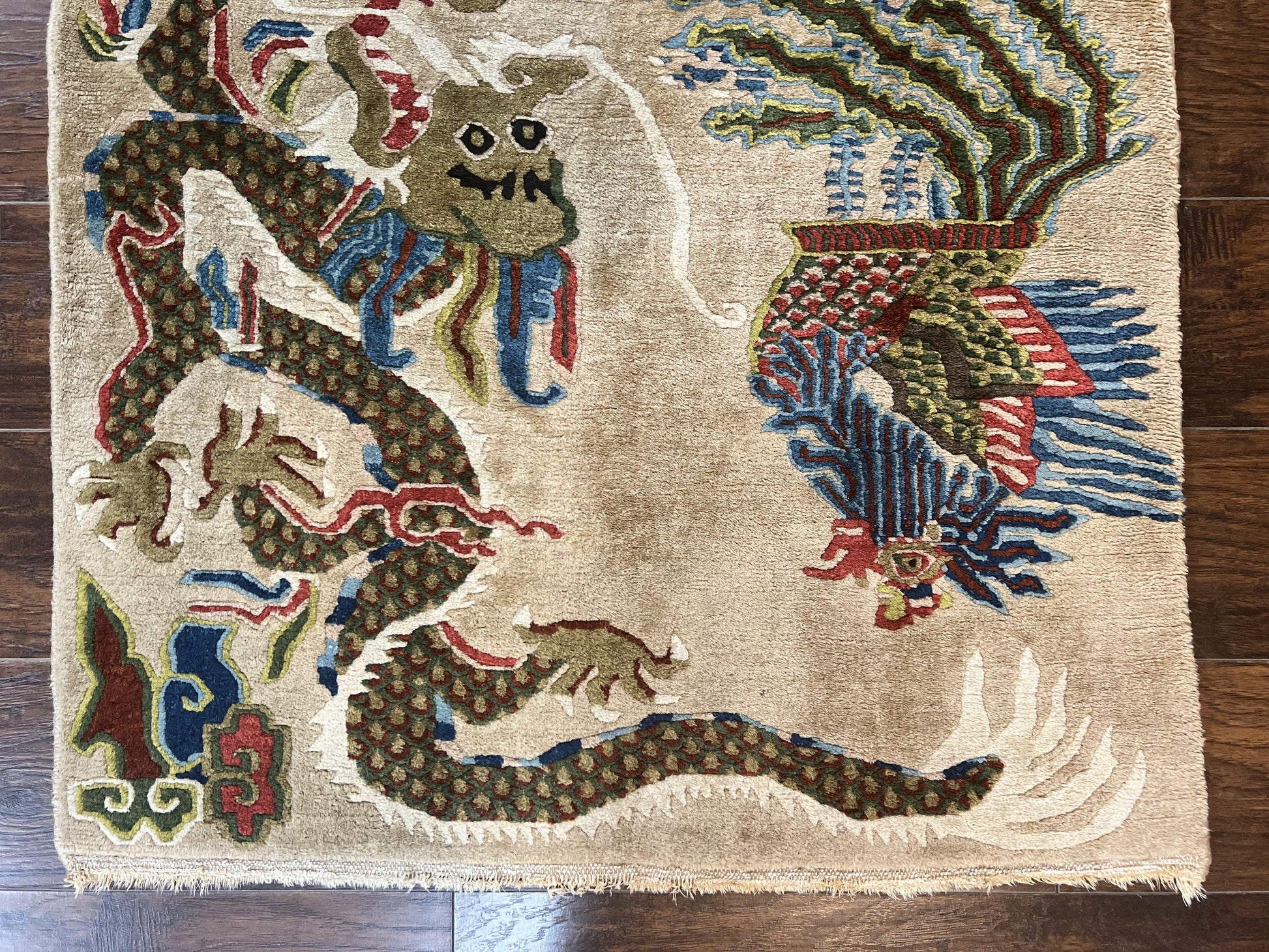 Antique Chinese Peking Rug 3 x 5.6, Dragon Motifs, Handmade Wool Asian Oriental Carpet - Nuvé