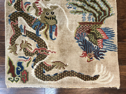 Antique Chinese Peking Rug 3 x 5.6, Dragon Motifs, Handmade Wool Asian Oriental Carpet - Nuvé