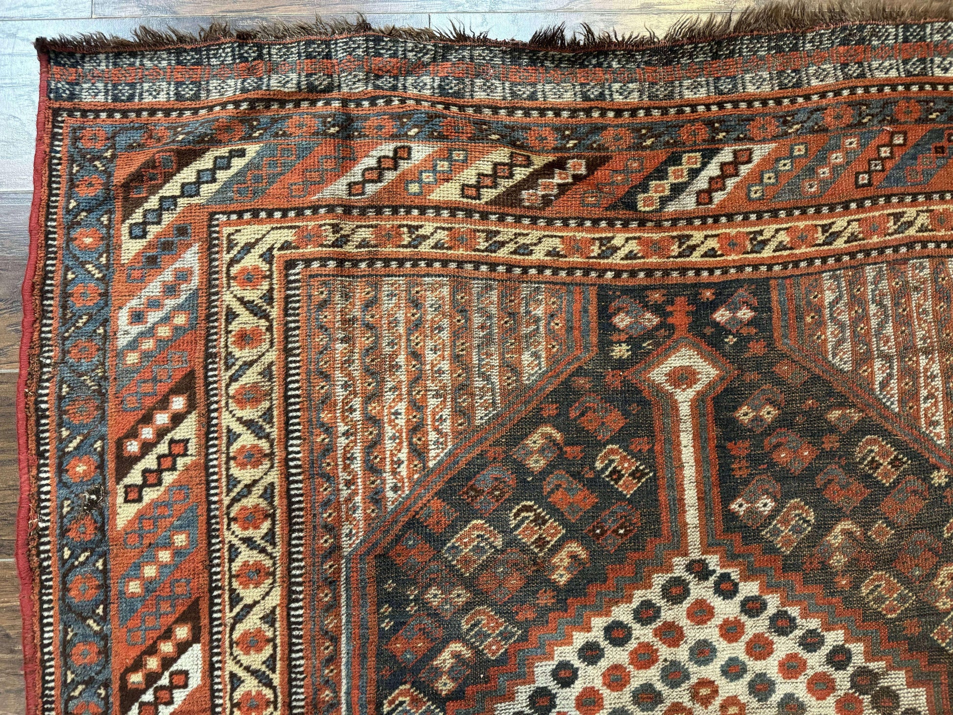 Antique Persian Shiraz Rug 5x8, Khamseh Tribal Wool 1920s Carpet, Navy Blue - Nuvé