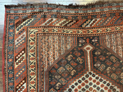 Antique Persian Shiraz Rug 5x8, Khamseh Tribal Wool 1920s Carpet, Navy Blue - Nuvé