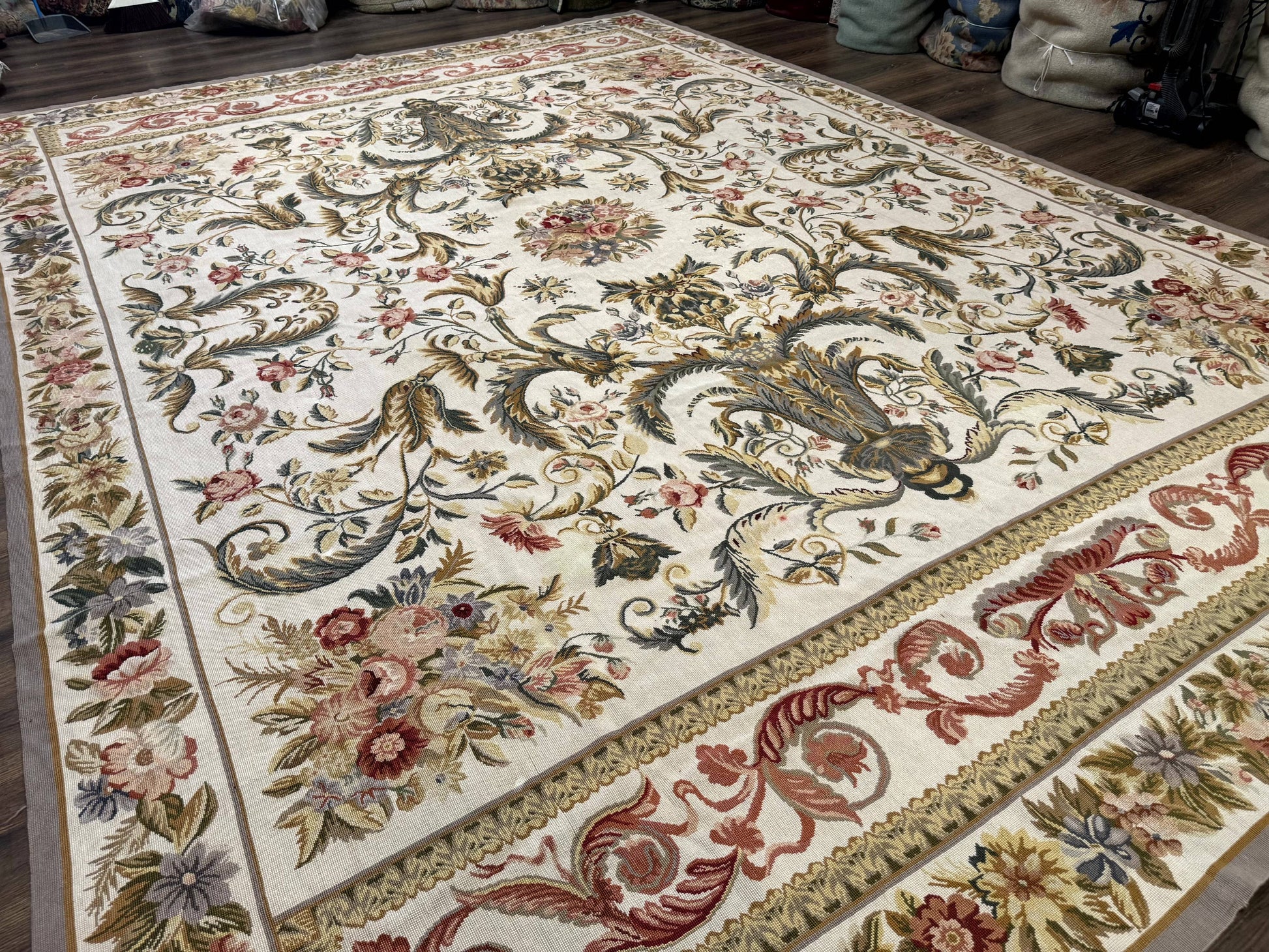 Aubusson Needlepoint Rug 10x14, Elegant European French Carpet, Vintage Carpet - Nuvé