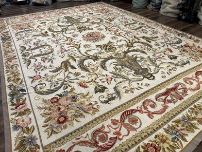 Aubusson Needlepoint Rug 10x14, Elegant European French Carpet, Vintage Carpet - Nuvé