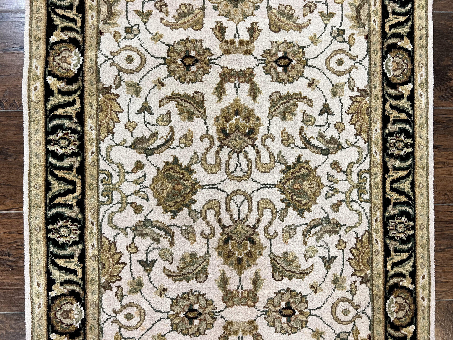 Small Indo Mahal Rug 2.5 x 4, Wool Indian Oriental Carpet, Hand Knotted Handmade Vintage Traditional Rug, Beige Tan Black - Nuvé