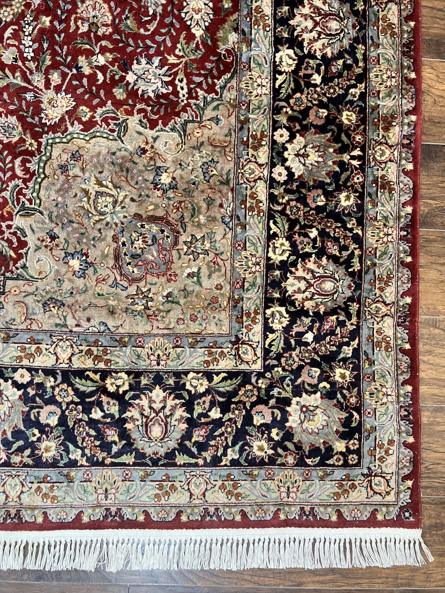 Pak Persian Rug 8x10, Wool Hand Knotted Vintage Carpet, Dark Red & Navy Blue, Dome Design Floral Medallion Rug, 8 x 10 Oriental Rug - Nuvé
