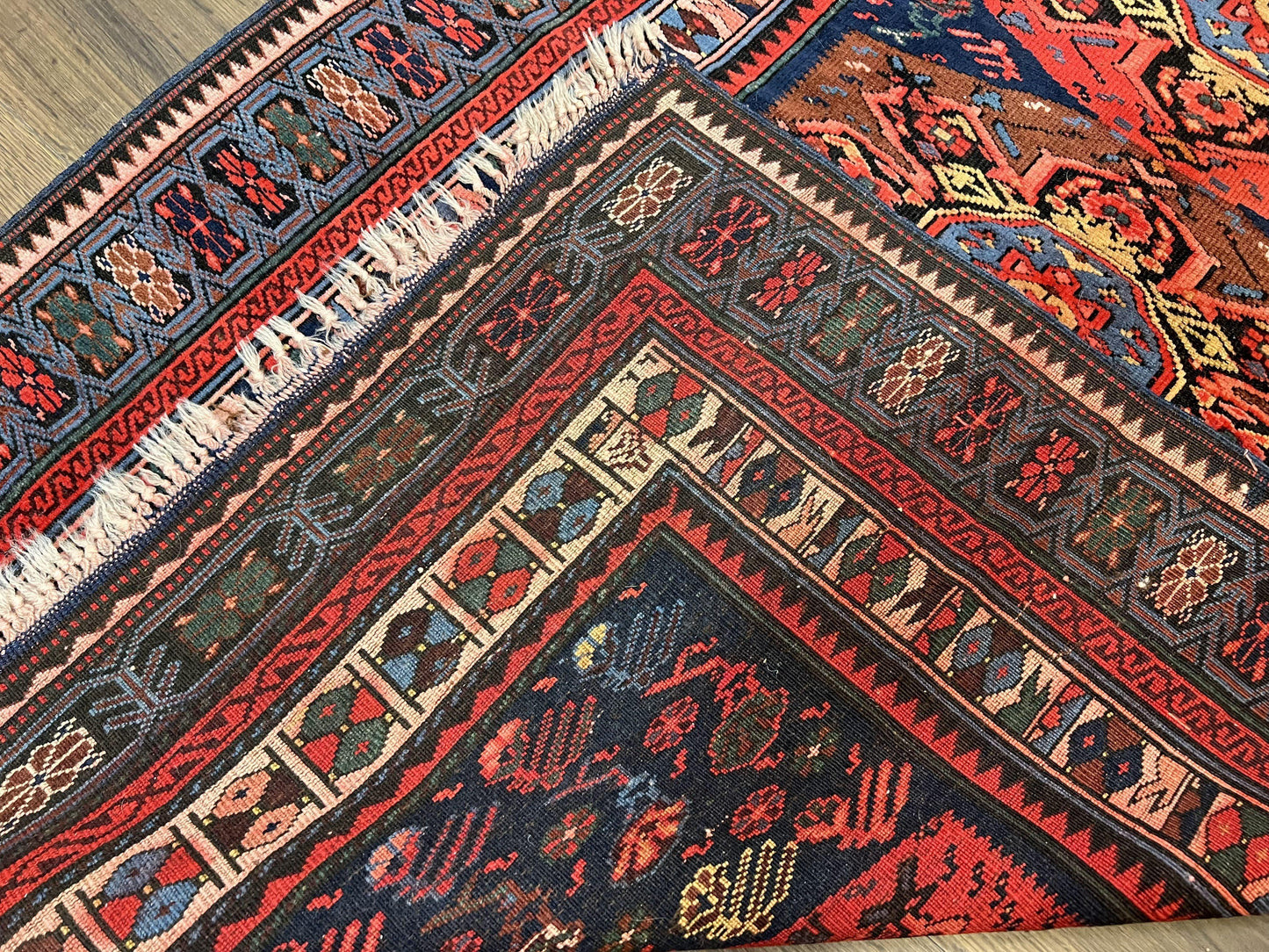 Antique Caucasian Seychour Rug 3.7 x 5.5, Collectible Oriental Carpet, Navy Blue and Red, Fine Kuba Rug, Vintage Rug, Wool Hand Knotted Rug - Nuvé