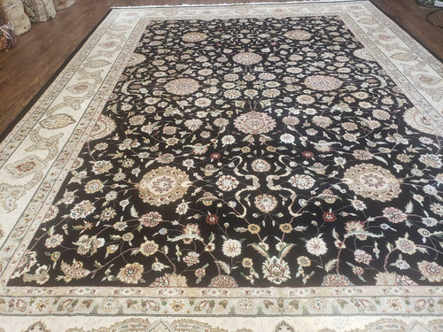 8' 5" X 11' 6" Vintage Handmade Oriental Floral Wool Rug Silk Accent Black Nice - Nuvé
