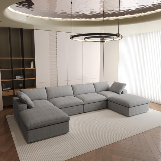 Nuvé® Solace Modular Bouclé Cloud Sofa - Space Grey - 4-Seater Sectional Sofa with 2 Ottomans - Nuvé