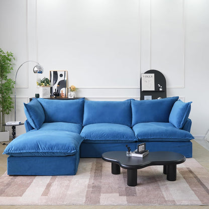 Sabi Modular Boucle Cloud Sofa - Blue - 3-Seater Sectional Sofa with Ottoman - Nuvé