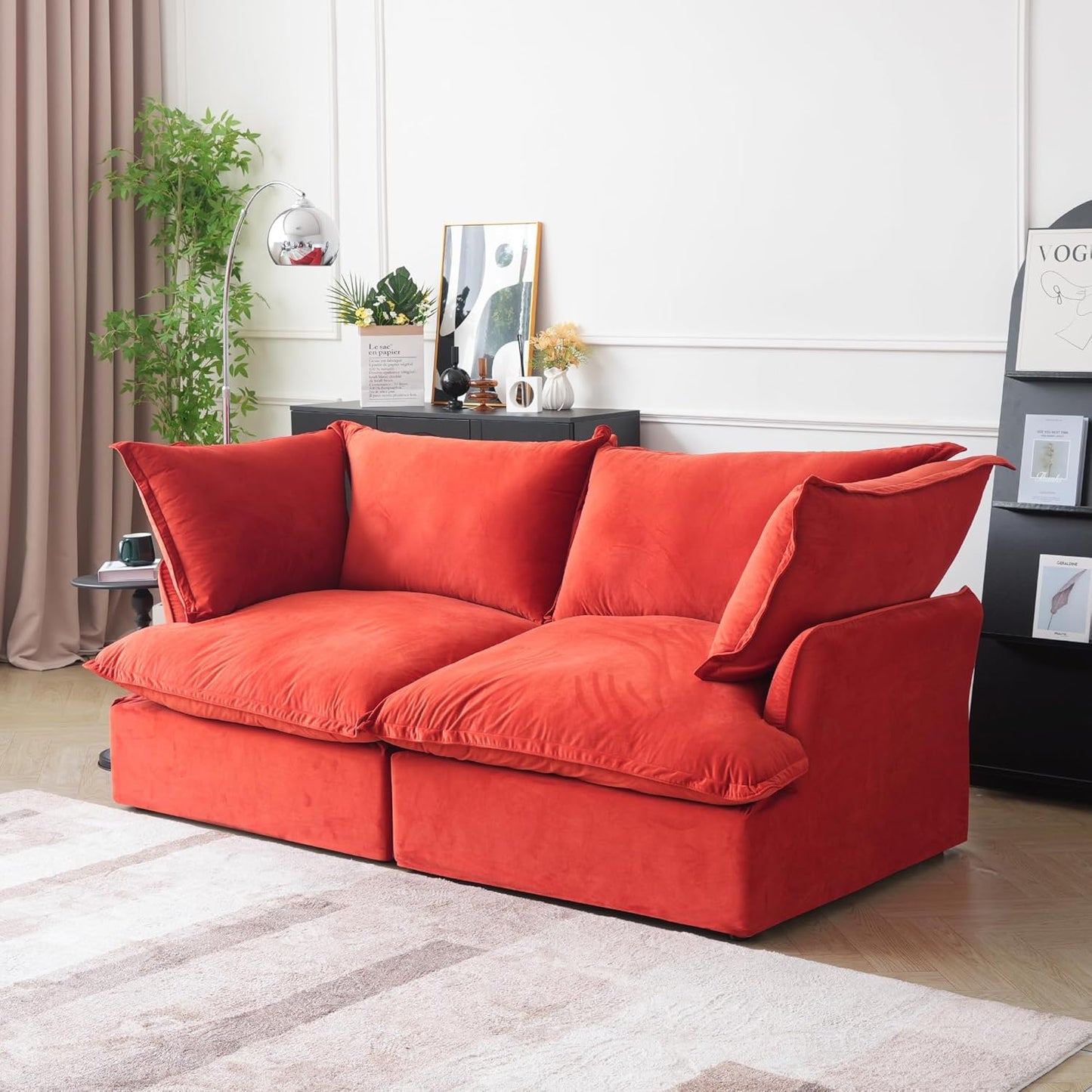 Sabi Modular Boucle Cloud Sofa - Red - Single Ottoman - Nuvé