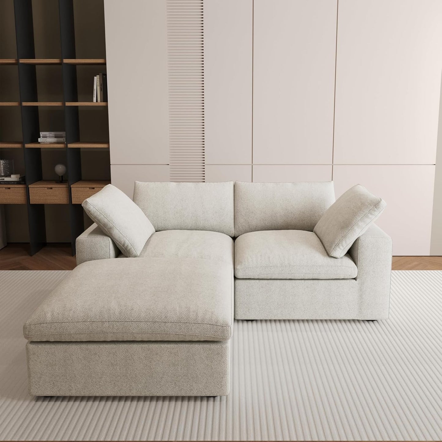 Nuvé® Solace Modular Bouclé Cloud Sofa - Khaki - 2-Seater Sectional Sofa with Ottoman - Nuvé