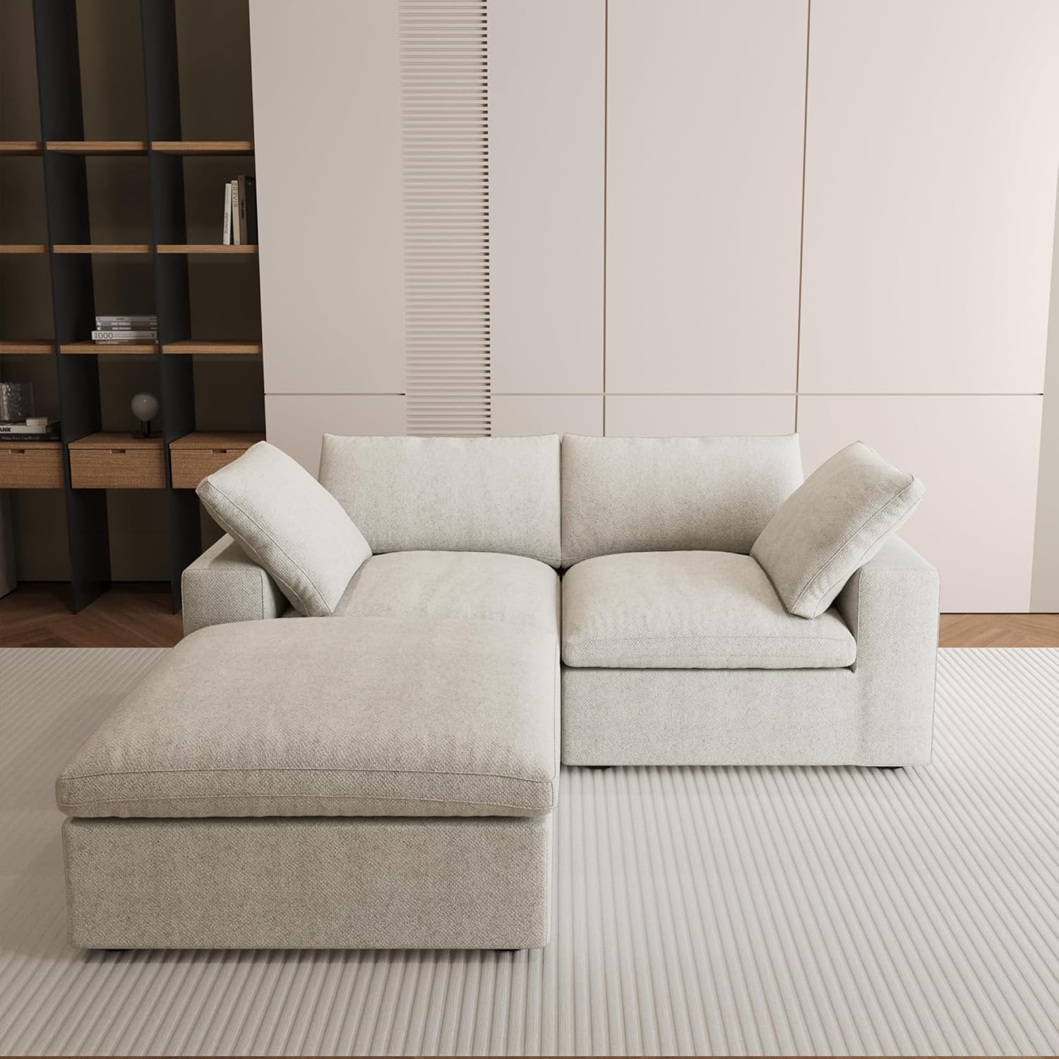 Nuvé® Solace Modular Bouclé Cloud Sofa - Khaki - 2-Seater Sectional Sofa with Ottoman - Nuvé