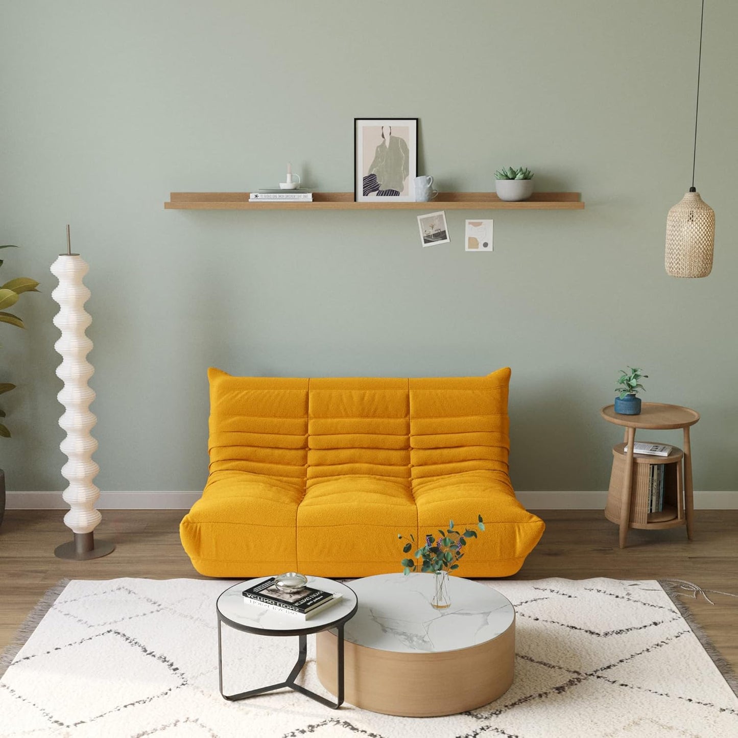 Muku Bouclé Chair - Yellow - 2 Seater - Nuvé