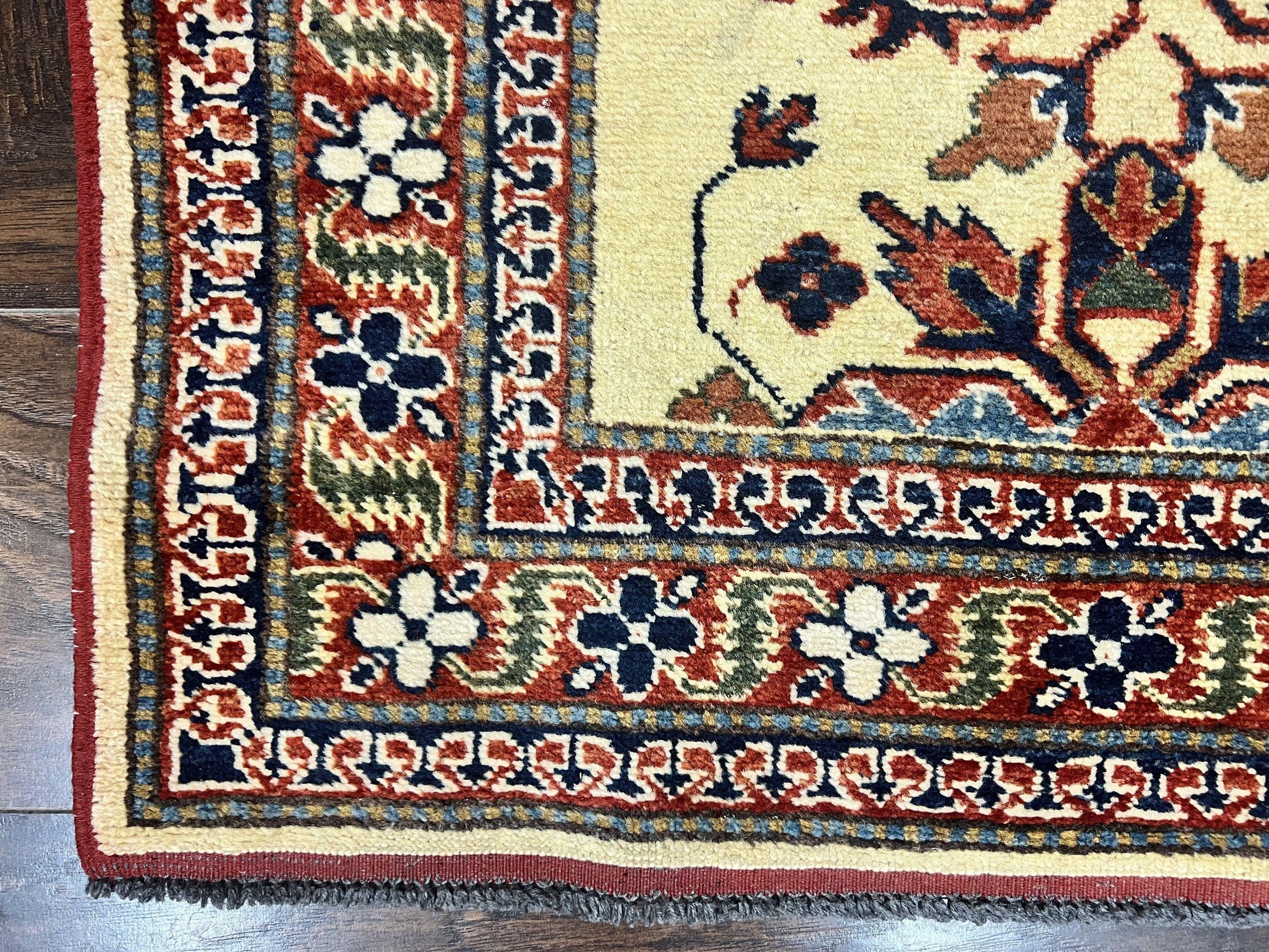 Afghan Heriz Runner Rug 2.9 x 12, Vintage Hand Knotted Persian Carpet for Hallway, 12ft Runner, Wool, Cream - Nuvé