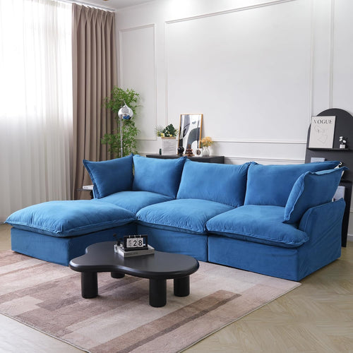 Sabi Modular Boucle Cloud Sofa - Blue - 3-Seater Sectional Sofa with Ottoman - Nuvé
