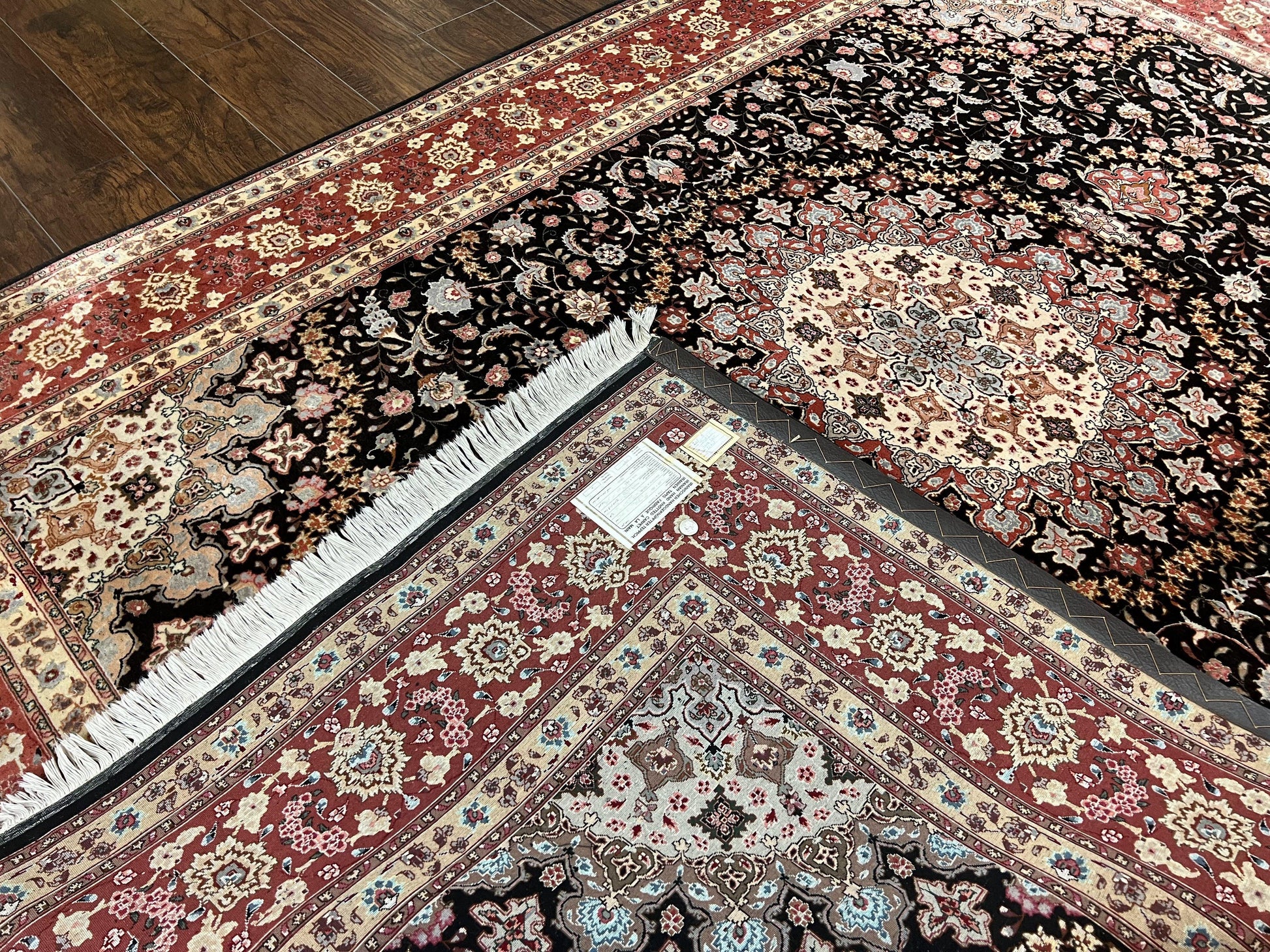 Marvelous Persian Tabriz Rug 7x10 ft, Super Fine 50 Raj, 300+ KPSI, Black and Rust Red, Floral Medallion Handmade Wool Oriental Carpet, Top Quality - Nuvé
