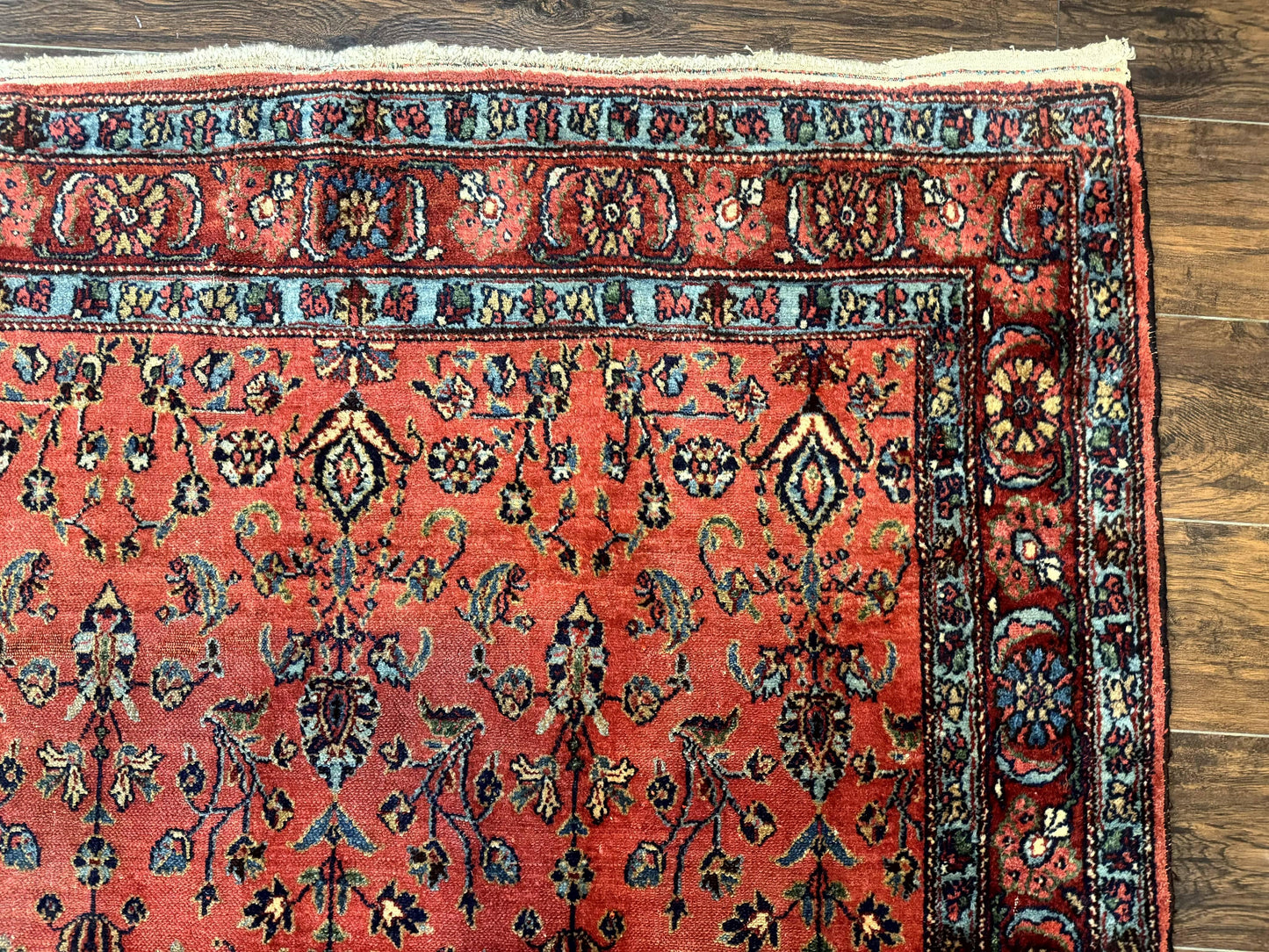 Antique Persian Tribal Rug 5 x 6.6, Tomato Red, Hamadan Angelas Rug - Nuvé