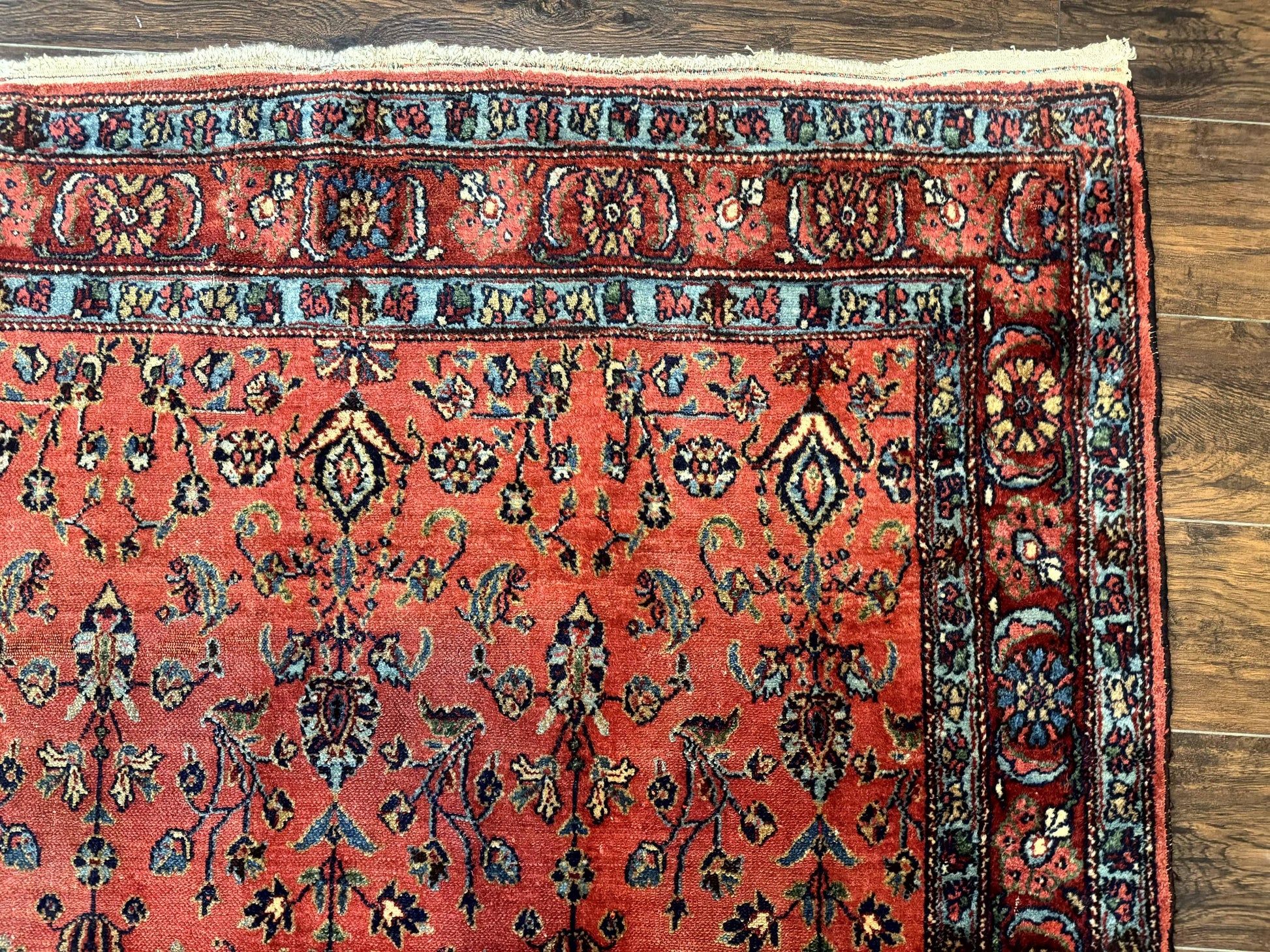 Antique Persian Tribal Rug 5 x 6.6, Tomato Red, Hamadan Angelas Rug - Nuvé
