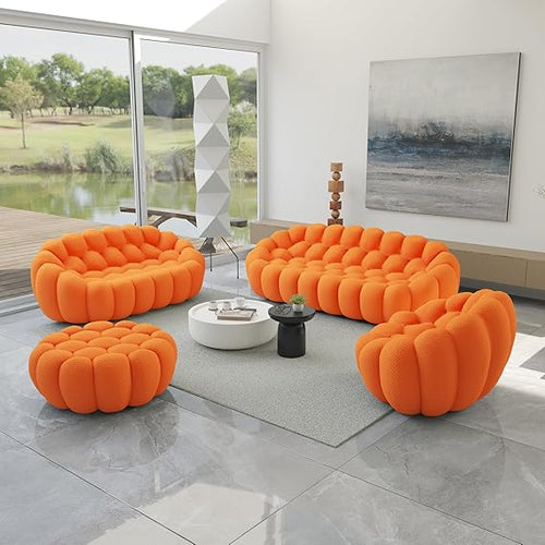 Nuvé® Mitsu Modular Bouclé Cloud Sofa - Orange - 1 + 2 + 3 Seater and Ottoman - Nuvé