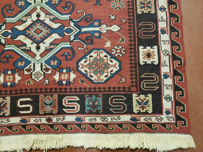 4' X 6' Vintage Russian Kilim Handmade Caucasian Soumak Flat Weave Wool Rug - Nuvé