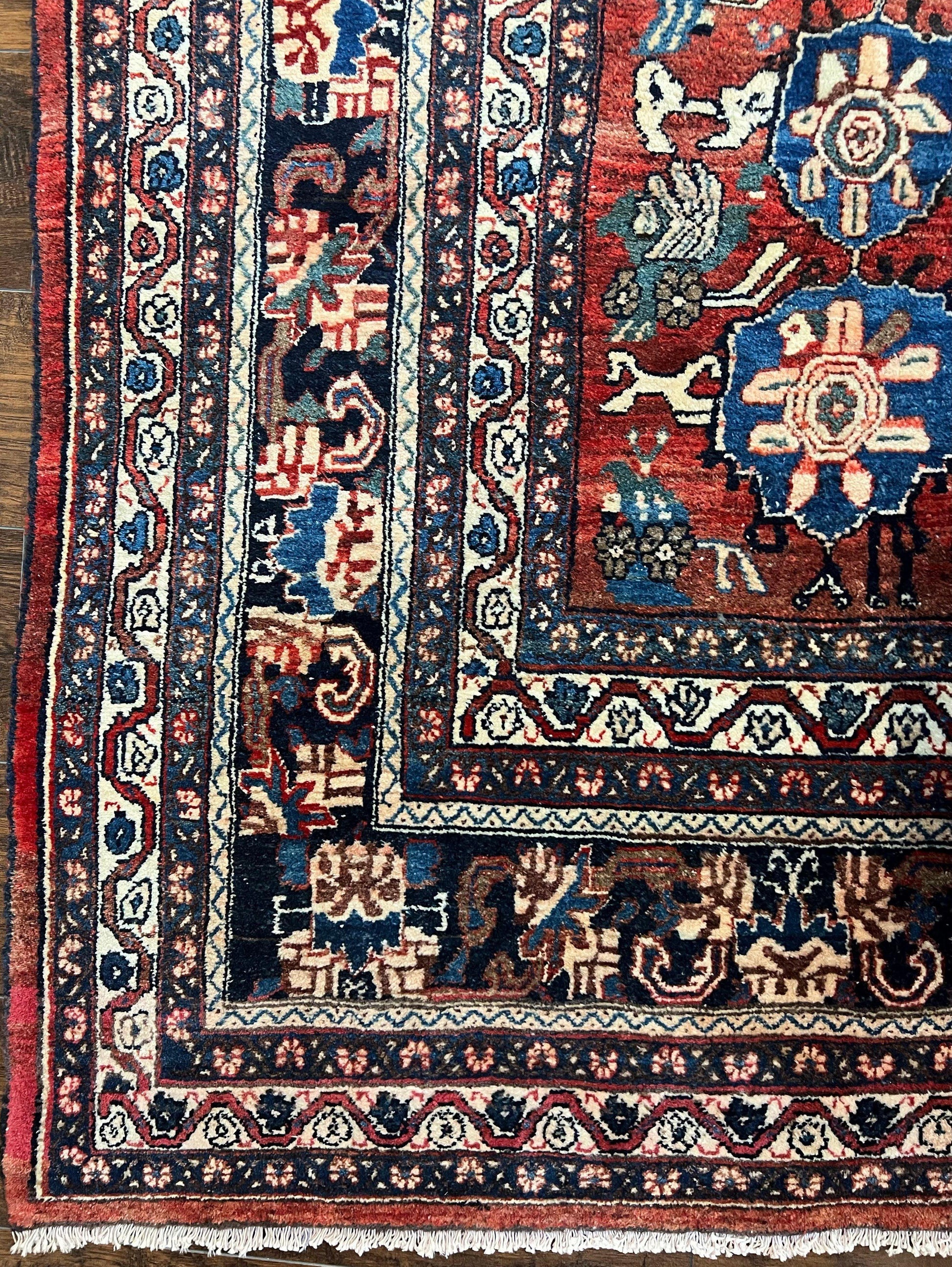 Antique Persian Bijar Rug 9x12 - Allover Motif, Red & Blue - Nuvé