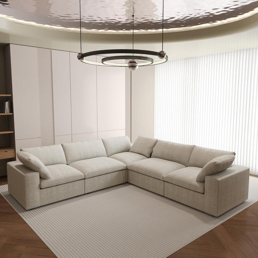 Nuvé® Solace Modular Bouclé Cloud Sofa - Khaki - 5-Seater Corner Sectional (V-Shaped) - Nuvé