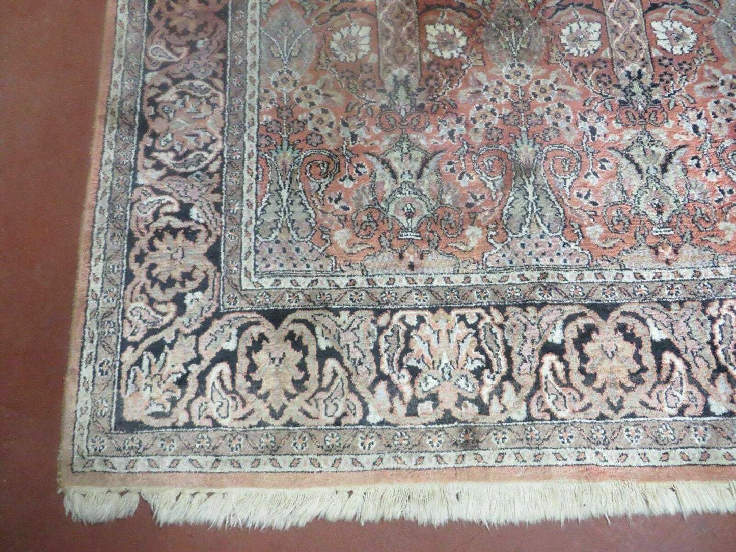 6' X 6' Vintage Handmade Fine Indian Silk Rug Kashmir Square Nice - Nuvé