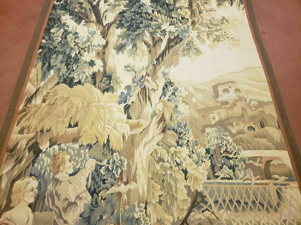 4' X 6' Tapestry French Design Handmade Aubusson Weave Nature One Of A Kind