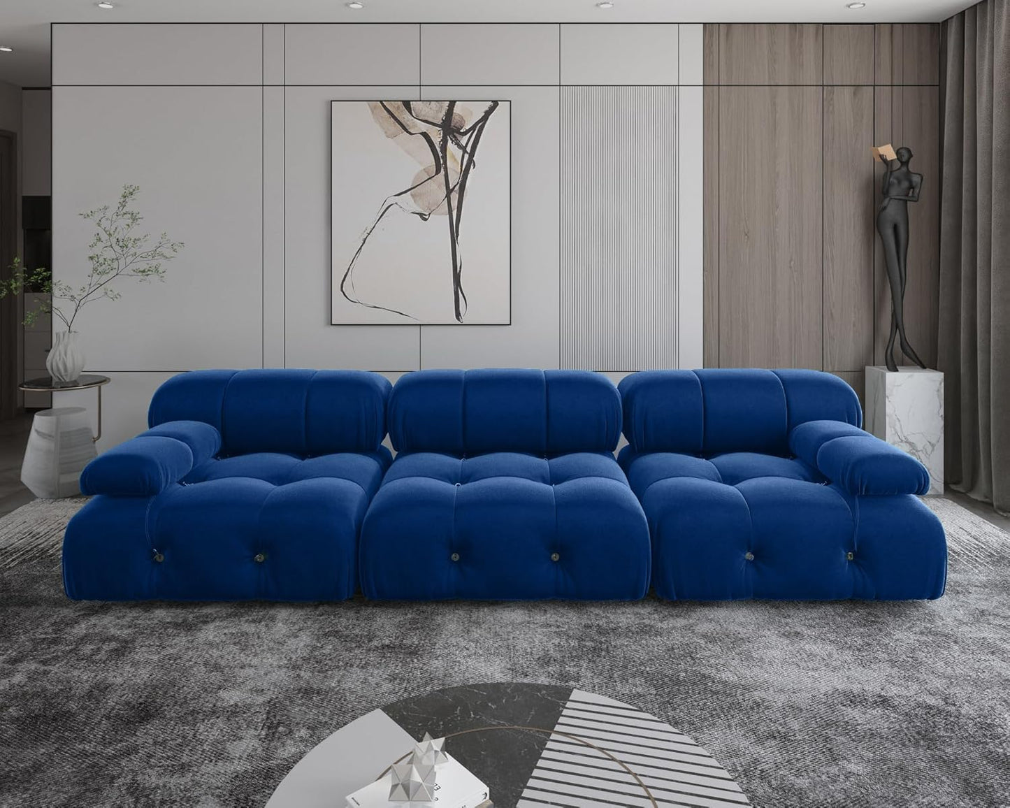 Nuvé® Takumi Velvet Modular Bouclé Cloud Sofa - Blue - 3 Seater Sofa - Nuvé