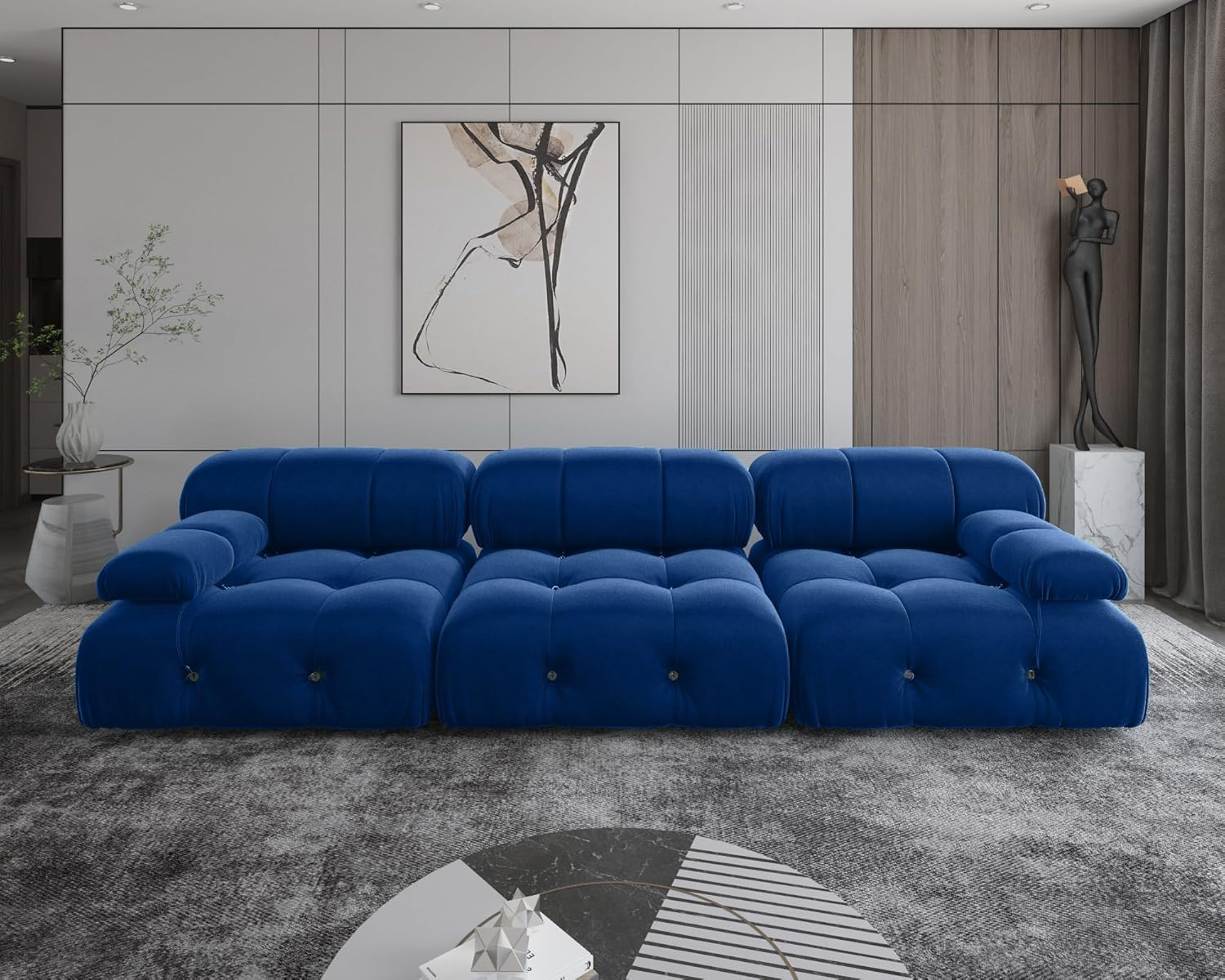 Nuvé® Takumi Velvet Modular Bouclé Cloud Sofa - Blue - 3 Seater Sofa - Nuvé