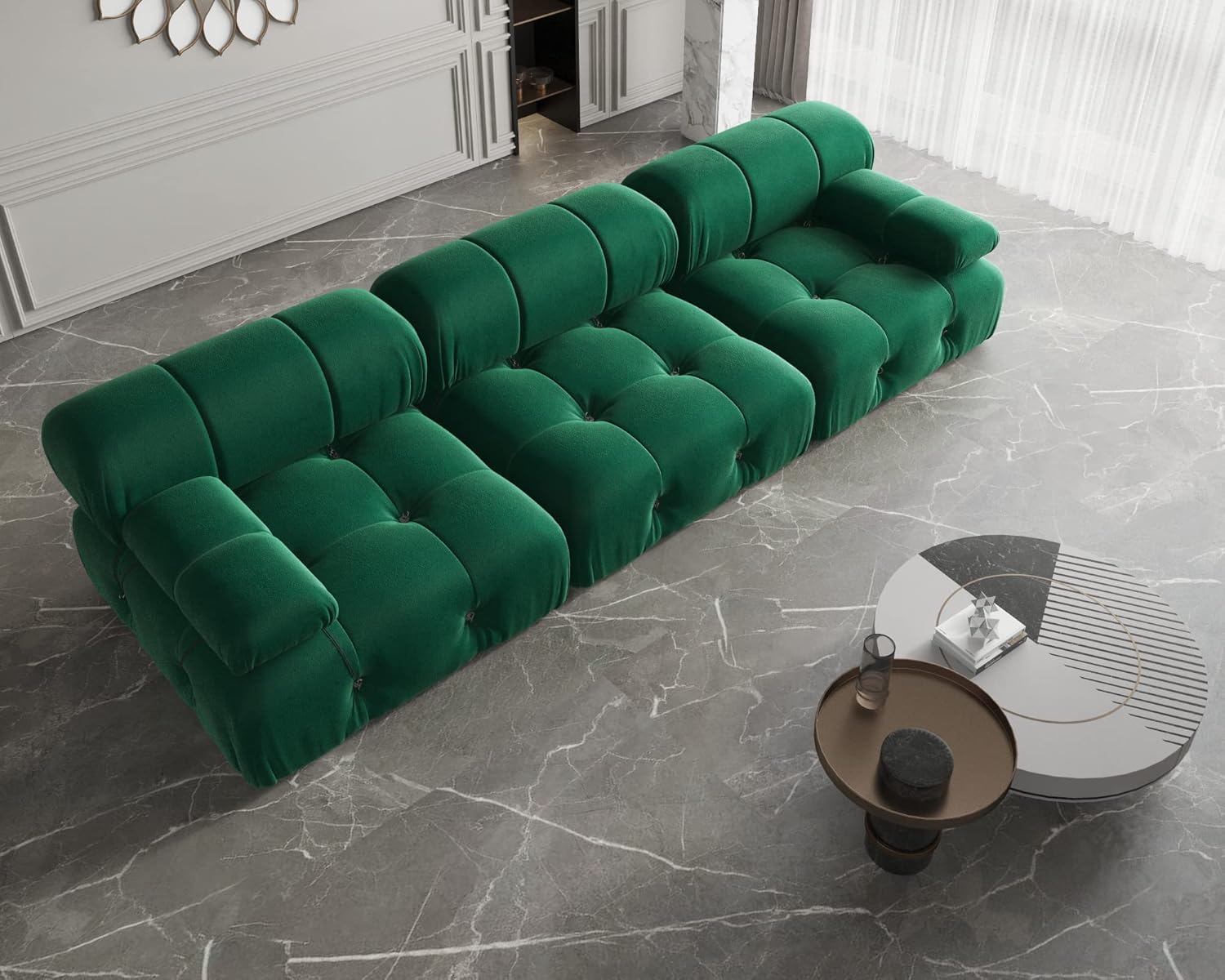 Nuvé® Takumi Velvet Modular Bouclé Cloud Sofa - Green - 3 Seater Sofa - Nuvé