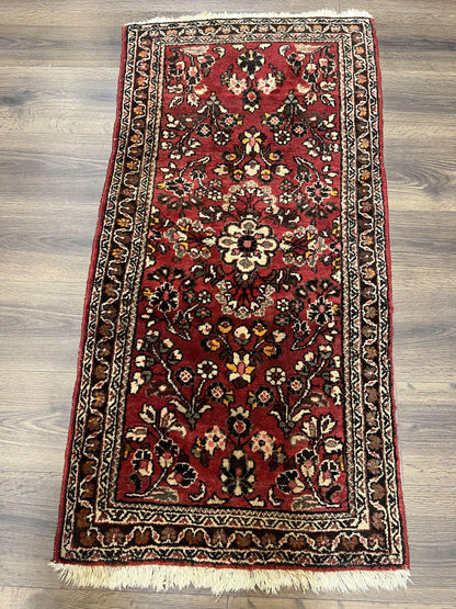 Small Persian Sarouk Rug 2x4 ft, Allover Floral Pattern, Red Black Cream, Hand Knotted Wool Traditional Oriental Carpet, Antique Persian Rug 2 x 4 - Nuvé