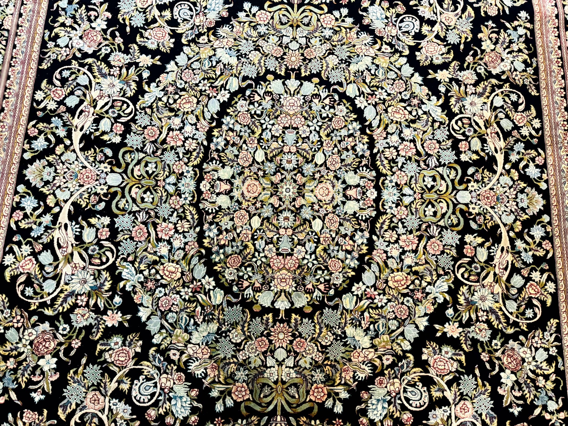Pak Persian Rug 9x12, Highly Detailed Fine 260 KPSI, Floral, Handmade Traditional Carpet, Black - Nuvé