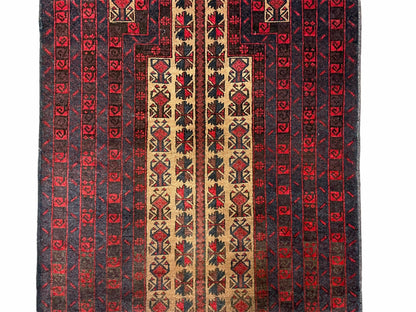 3 X 3.5 New Vintage Handmade Wool Rug Tribal Turkoman Balouch Red Prayer Rug - Nuvé
