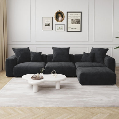 Kanso Corduroy Modular Bouclé Cloud Couch - Black - 3-Seater Sectional Sofa with Ottoman - Nuvé