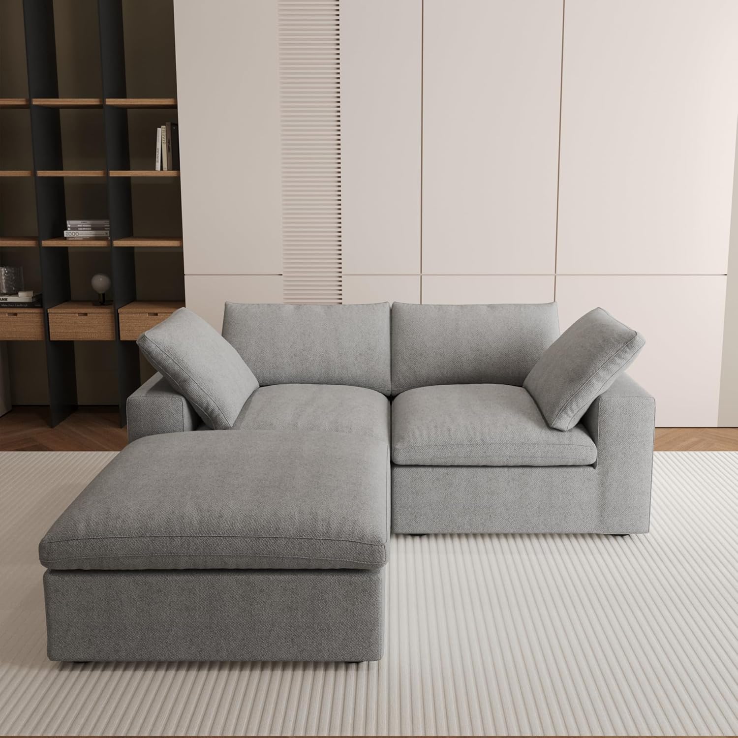 Nuvé® Solace Modular Bouclé Cloud Sofa - Space Grey - 2-Seater Sectional Sofa with Ottoman - Nuvé