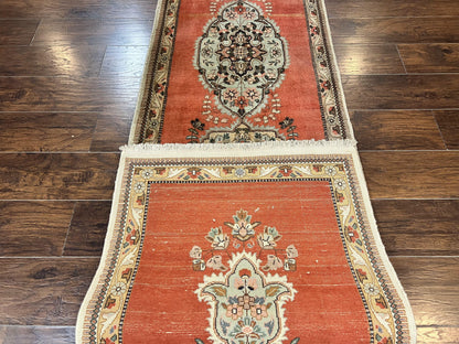 Persian Tabriz Runner Rug 3 x 12, Vintage Hand Knotted Wool Oriental Hallway Carpet, Light Red Beige Tan, Fine Weave, Semi Open Field, Traditional - Nuvé