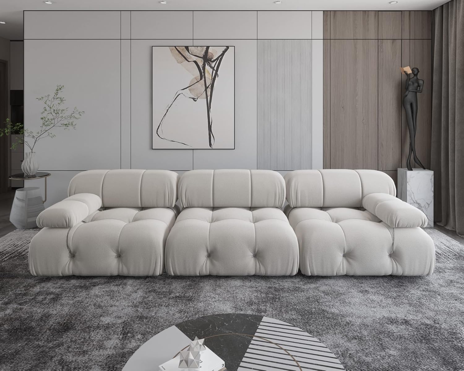 Nuvé® Takumi Velvet Modular Bouclé Cloud Sofa - Beige - 3 Seater Sofa - Nuvé