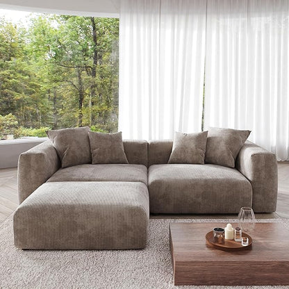 Kanso Corduroy Modular Bouclé Cloud Couch - Brown - 2-Seater Sectional Sofa with Ottoman - Nuvé